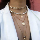 Coin Multi Layer Pearl Choker Necklace