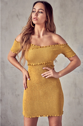 Golden Ruched Mini Dress- Lime