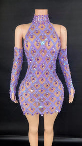 Hillary Rhinestones Mesh Dress
