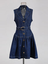 Belted Retro Denim Mini Dress