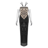 Black Sequin Embellished Mermaid Dress