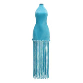 Glamour Velvet Fringe Maxi Dress