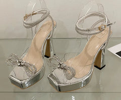 Crystal Bowknot Platform Heels