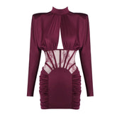 Burgundy Satin Corset Ruched Dress