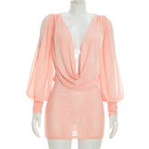 Cold Shoulder Sheer Mini Dress