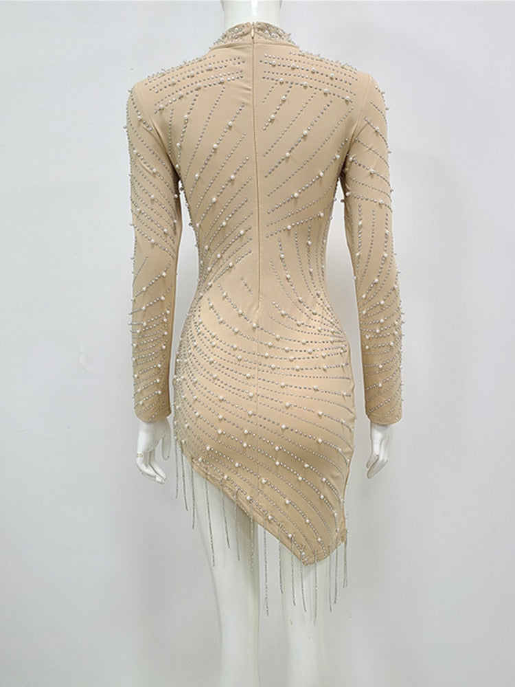 All Luxury Mesh Studded Mini Dress
