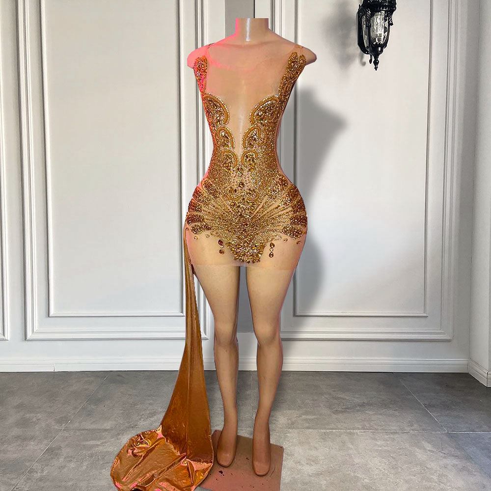 Angel Luxury Sheer Mesh Sparkly Dress