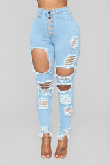 Back At it High Waist Jeans- Light blue