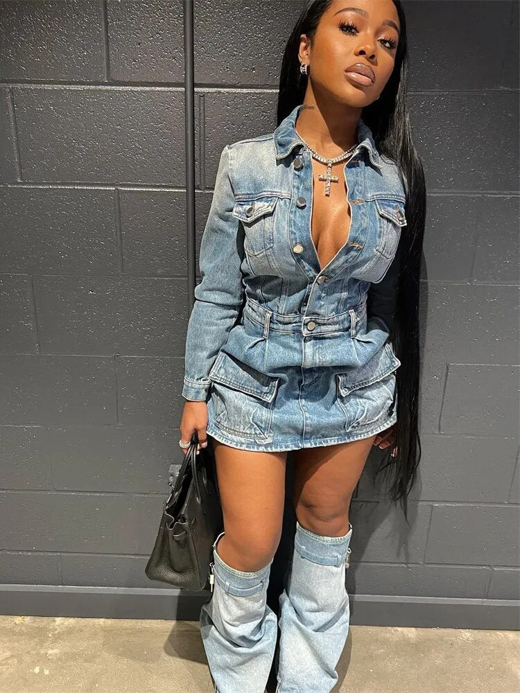 City View Denim Dress Socks Set