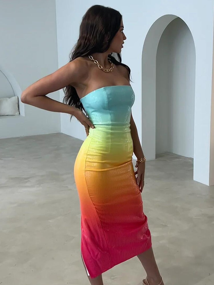 Cocktail Sequins Gradient Dress