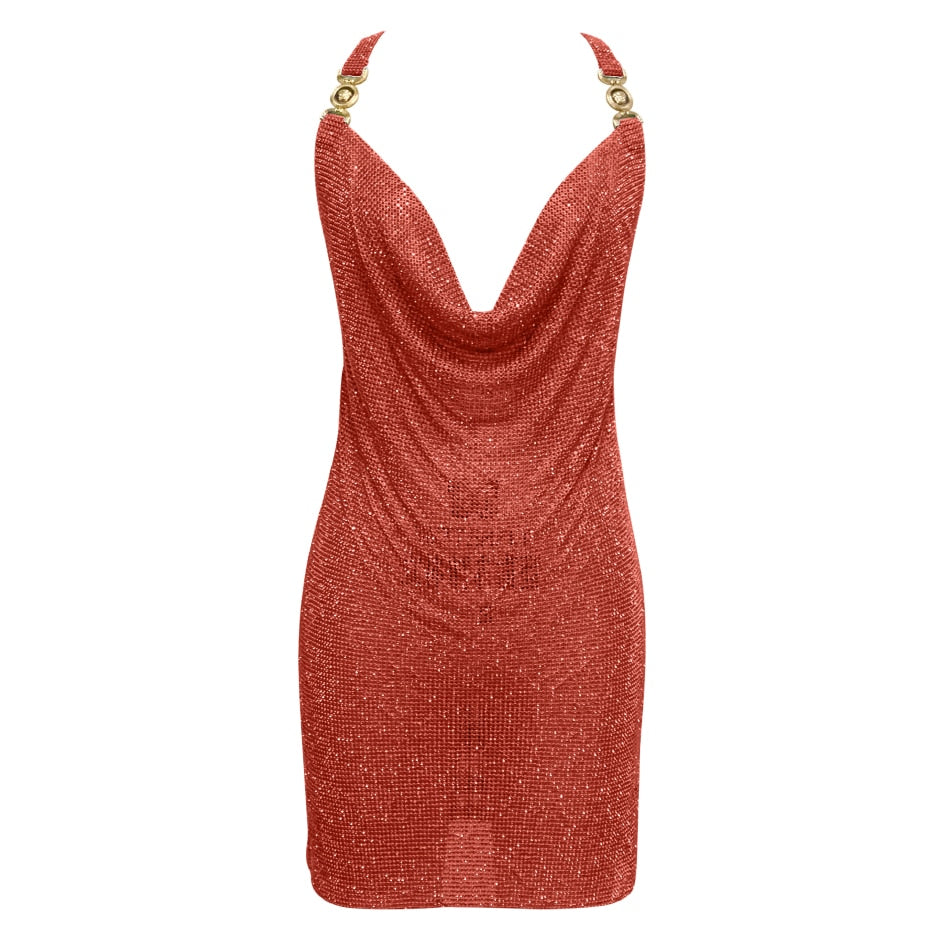 Crystal Mesh Rhinestones Mini Dress