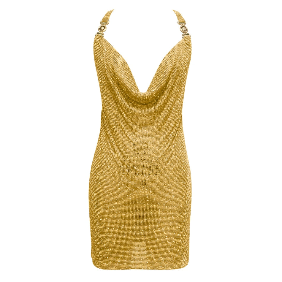 Crystal Mesh Rhinestones Mini Dress