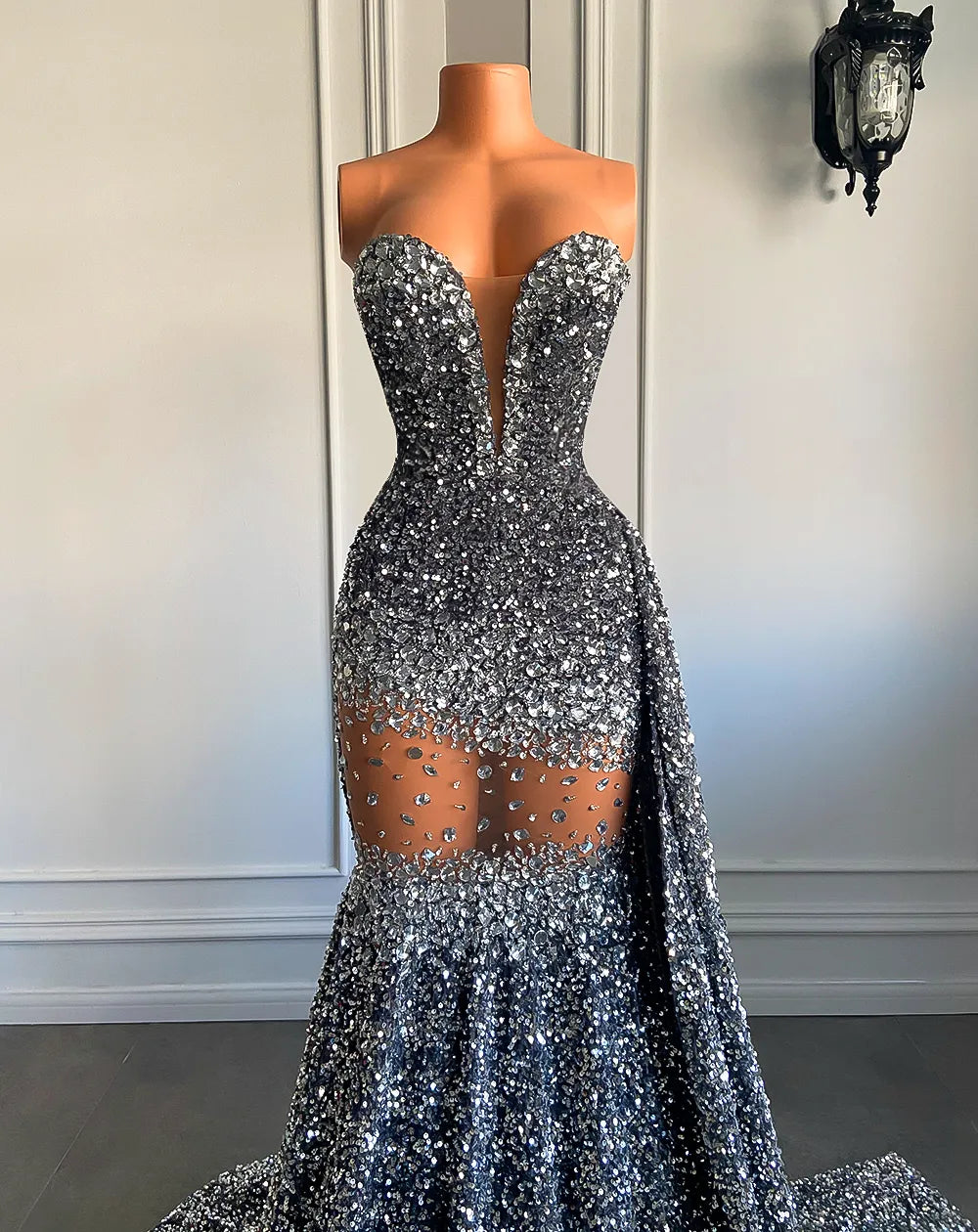 Crystal Sequin Mermaid Maxi Dress