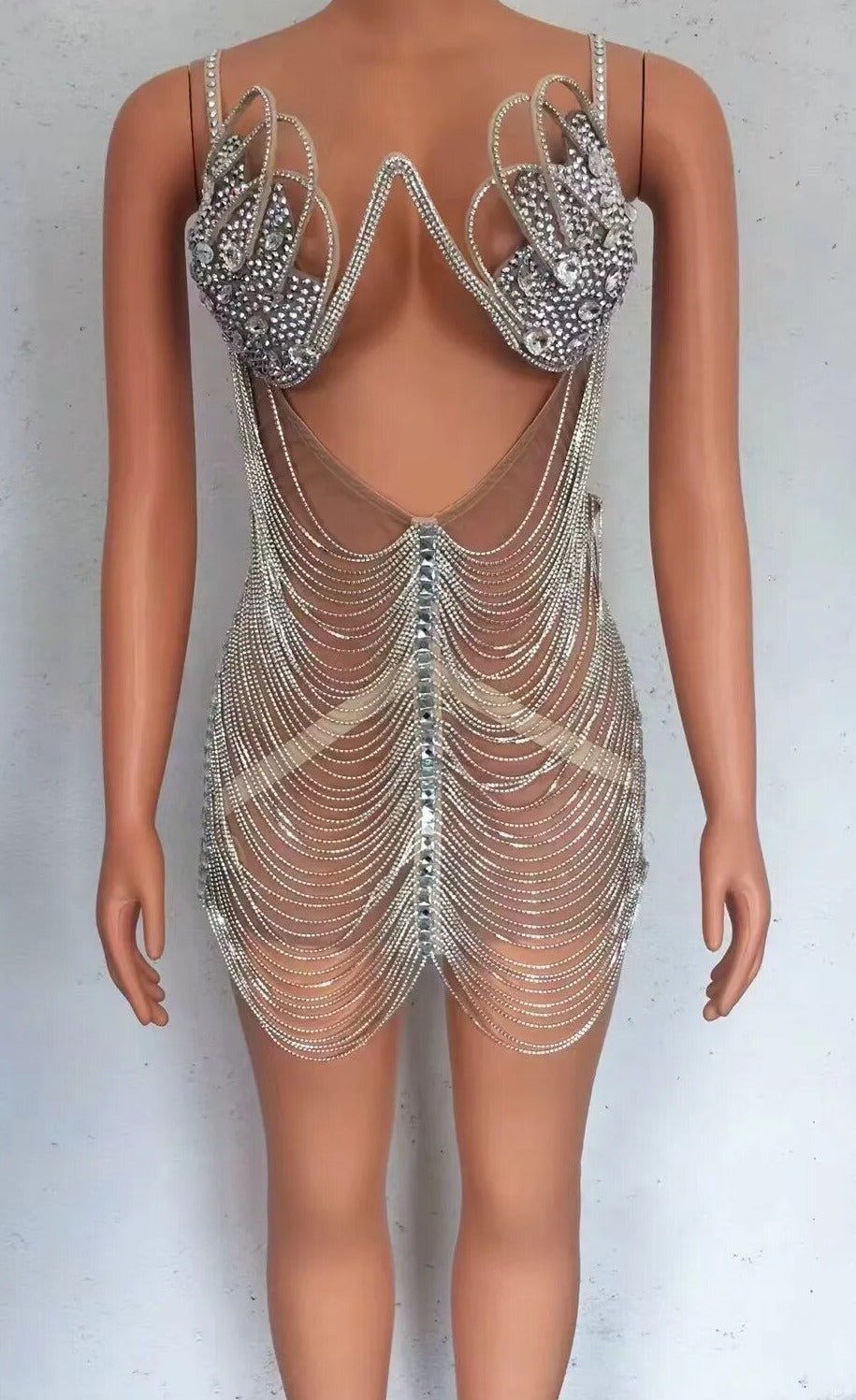 Diamond Tassel Fringe Mesh Dress