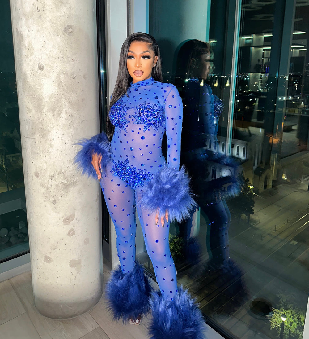 Feather Rhinestone Jumpsuit