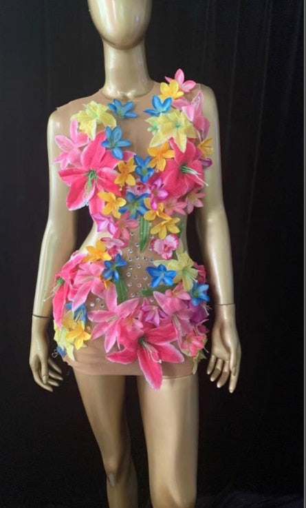 Flower Sexy Mesh Dress