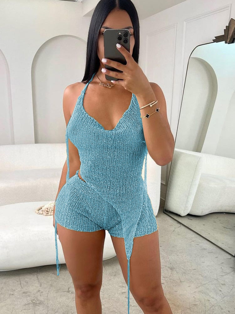 Glitter Sequins Crochet Short Set