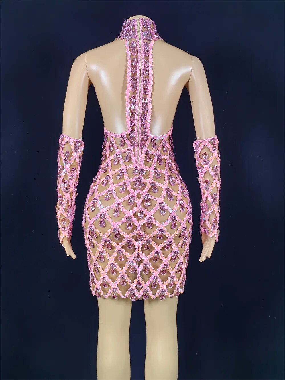 Hillary Rhinestones Mesh Dress
