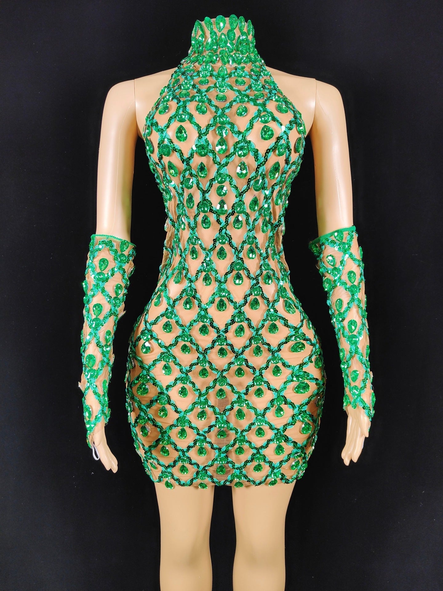 Hillary Rhinestones Mesh Dress