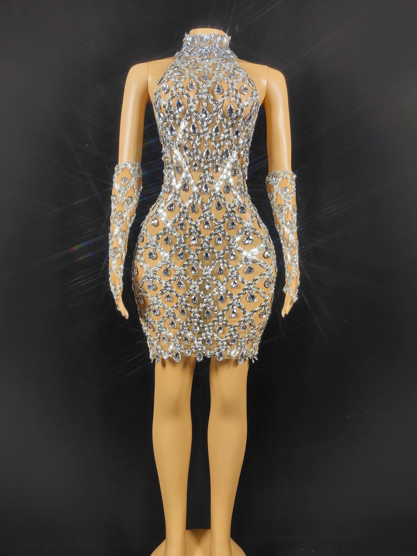 Hillary Rhinestones Mesh Dress