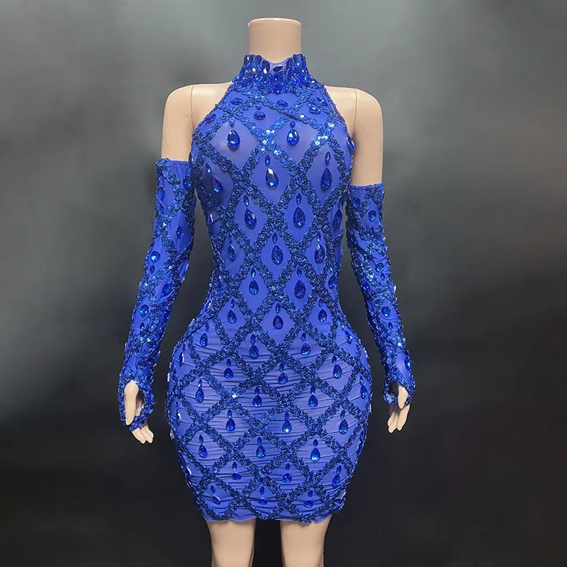 Hillary Rhinestones Mesh Dress