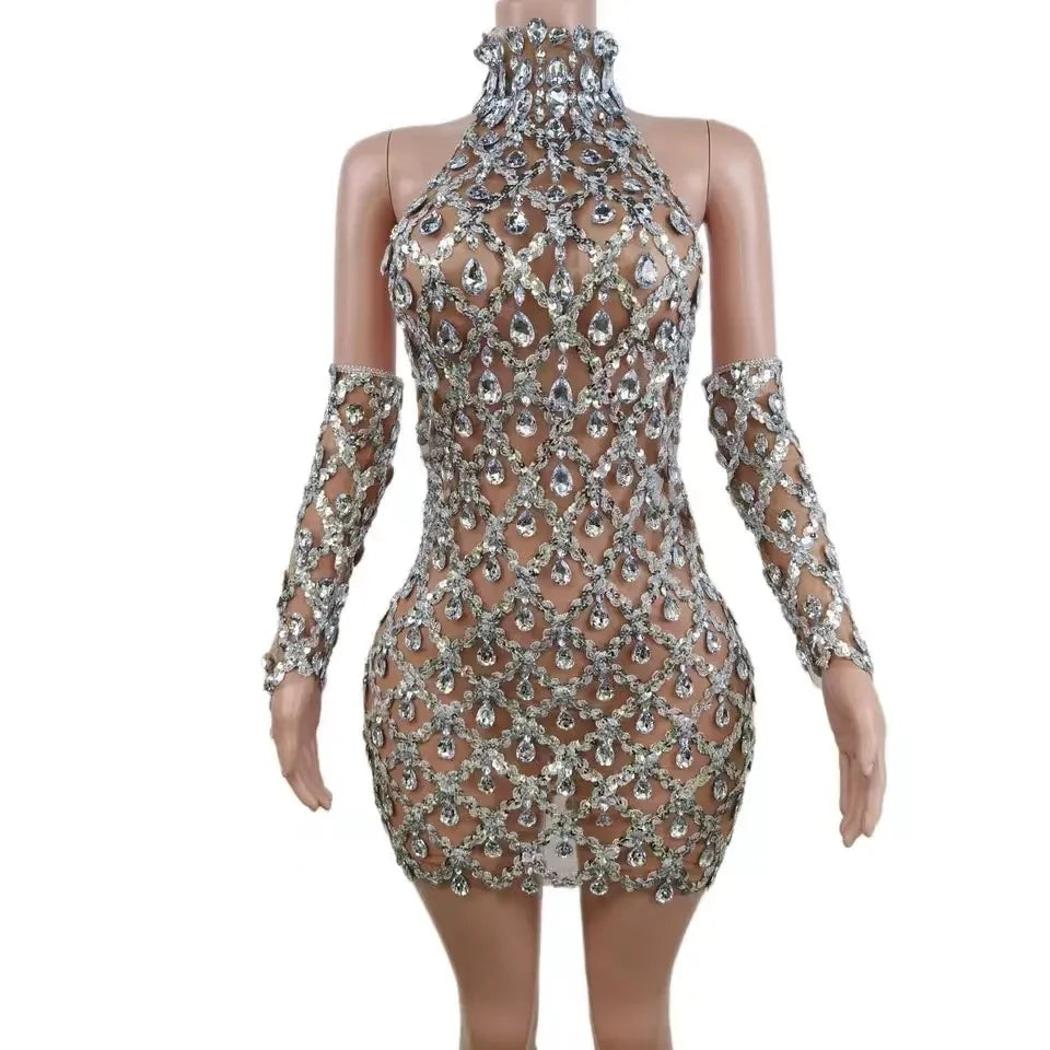 Hillary Rhinestones Mesh Dress