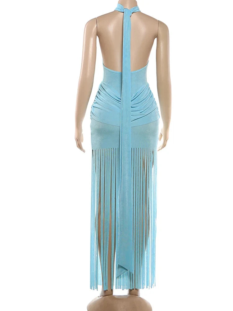 Ana Velvet Ruched Tassel Dress