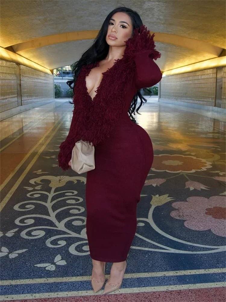 Fanie Knit Fur Maxi Dress