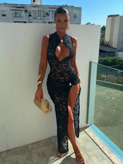 Asymmetrical Metal Knot Slit Dress