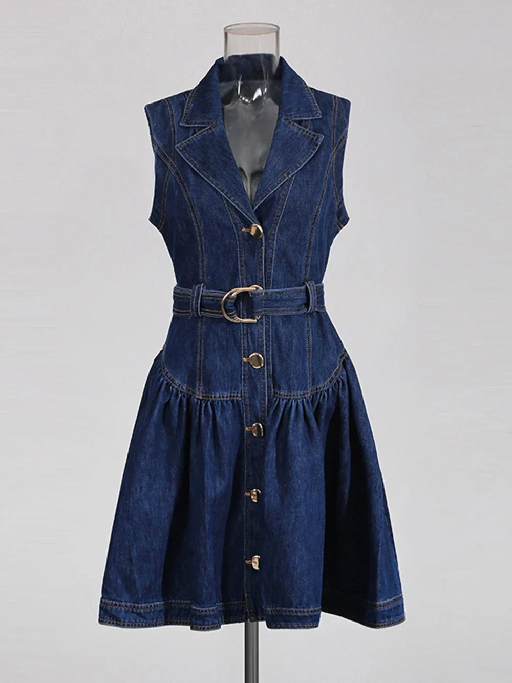 Belted Retro Denim Mini Dress