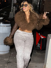 Fur V-Neck Crop Top