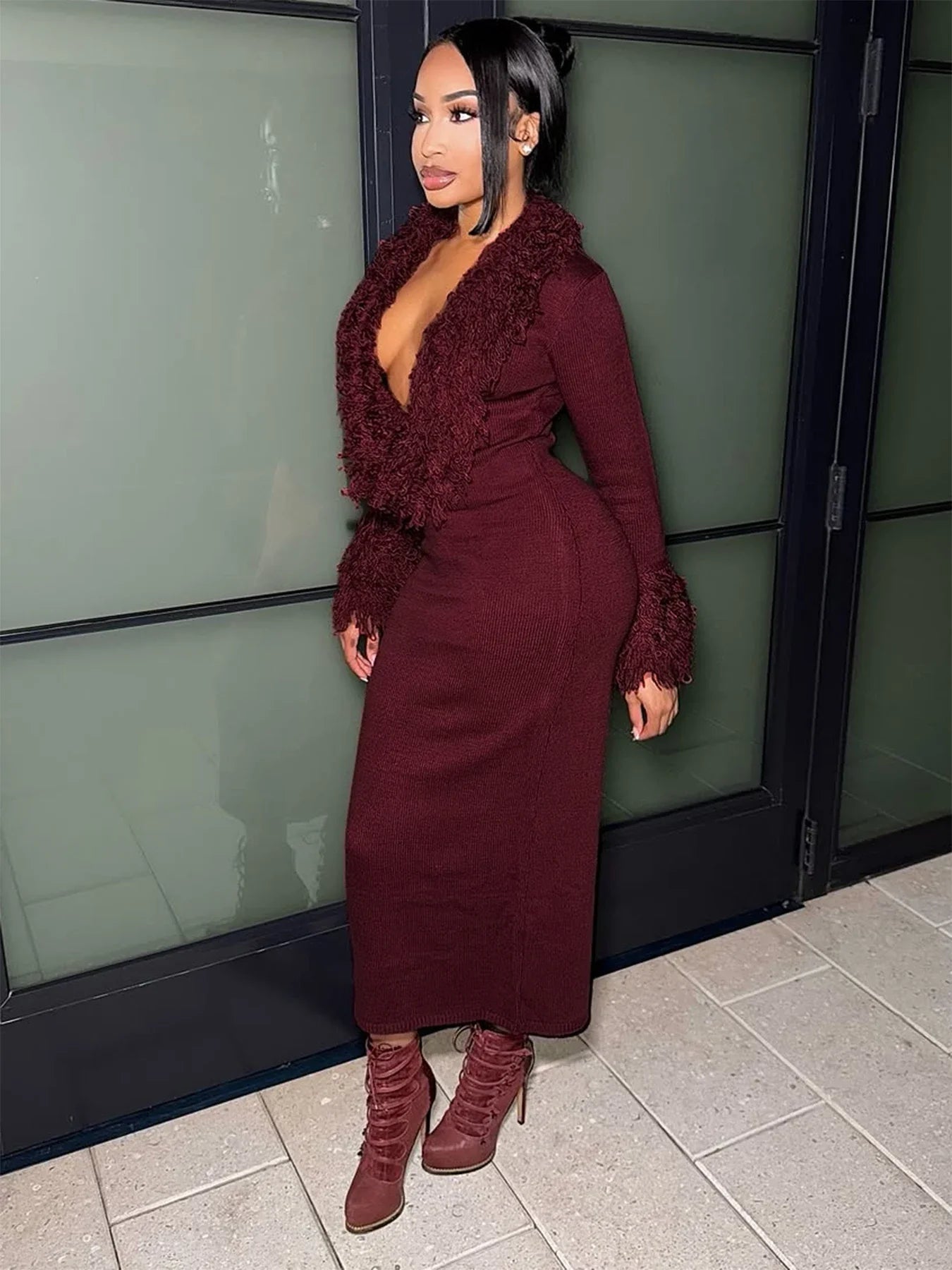 Fanie Knit Fur Maxi Dress