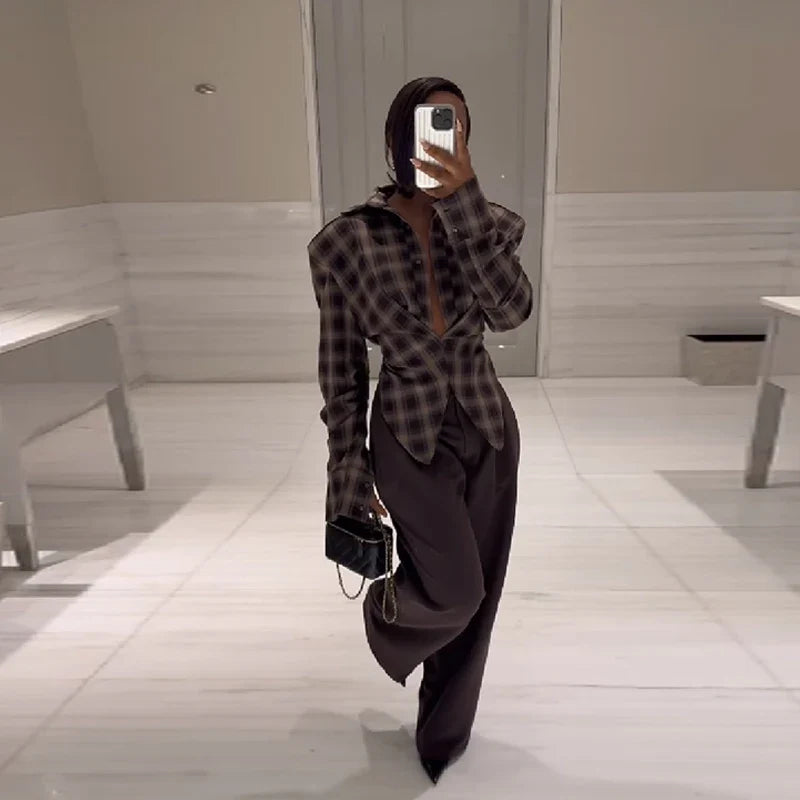Chic Plaid Flattering Shirt Blouse