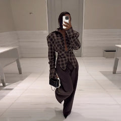 Chic Plaid Flattering Shirt Blouse