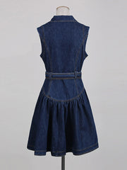 Belted Retro Denim Mini Dress