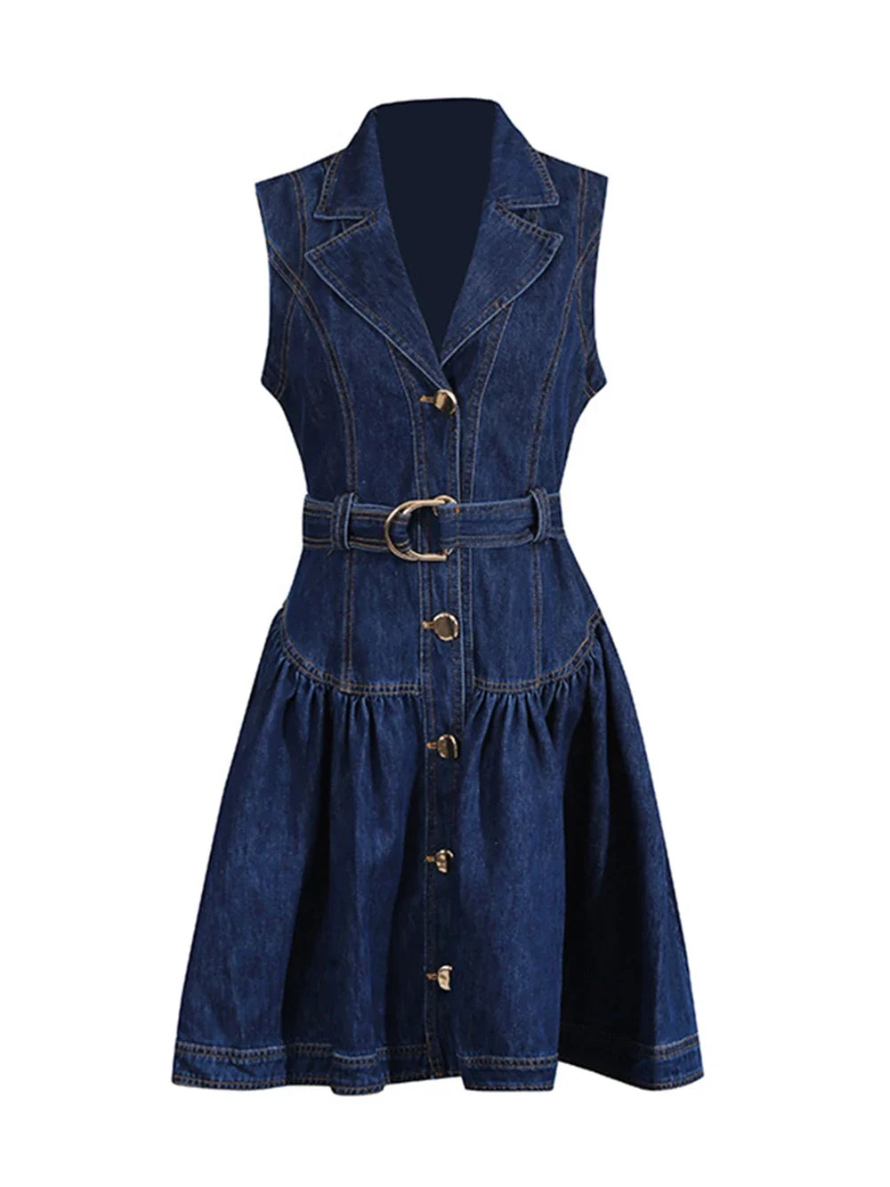 Belted Retro Denim Mini Dress