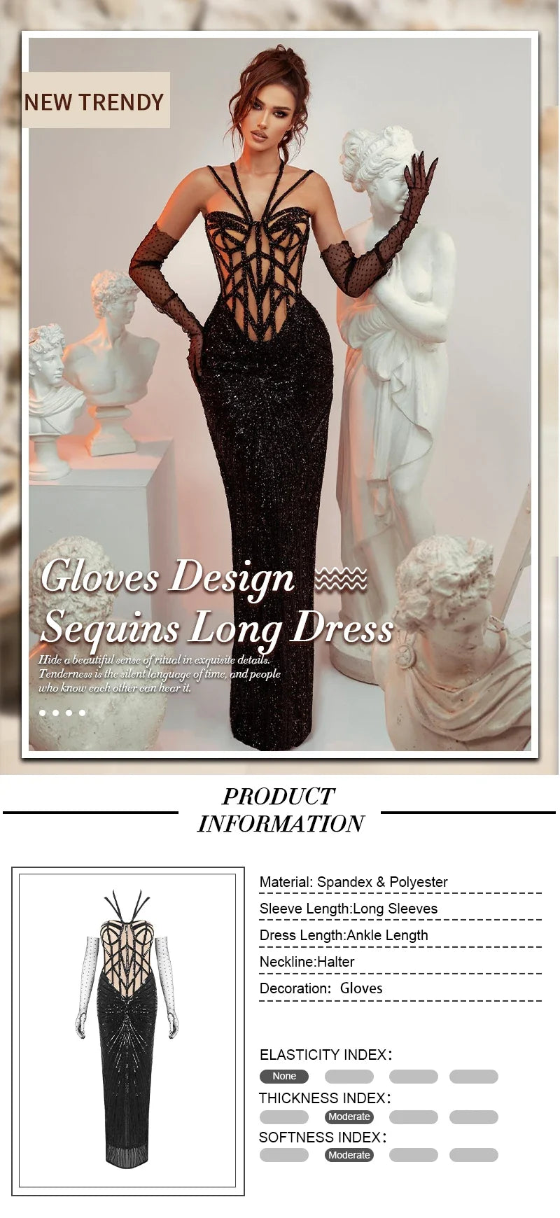 Black Sequin Embellished Mermaid Dress