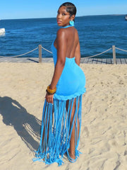 Glamour Velvet Fringe Maxi Dress