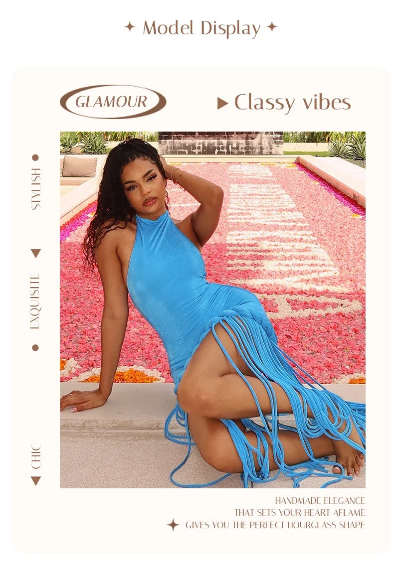 Glamour Velvet Fringe Maxi Dress